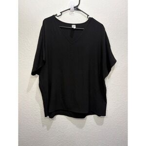 2 Hearts Women's Black V Neck Dolman Sleeve Oversized Blouse Top Small